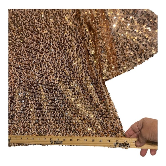 Gold Sequin Party Blouse Boat Neck 3/4 Disco Bell Sleeve Slightly Crop Relaxed - Picture 9 of 11